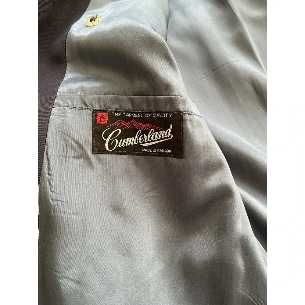 Vintage Cumberland Trench Coat Mens 40R Navy Blue Lined Made in Canada Long Coat